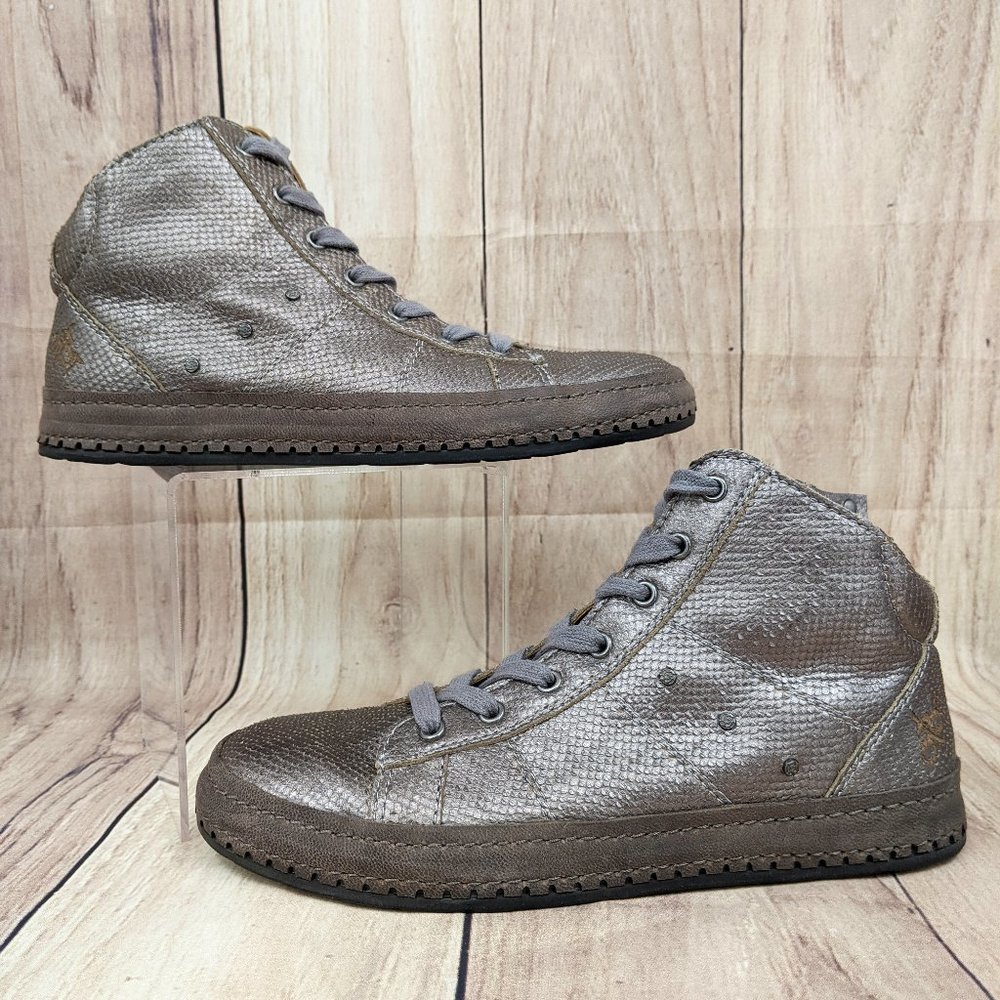 OTBT Round Trip High Top Sneaker Leather Snakeskin Metallic Gray Pewter - Picture 7 of 11